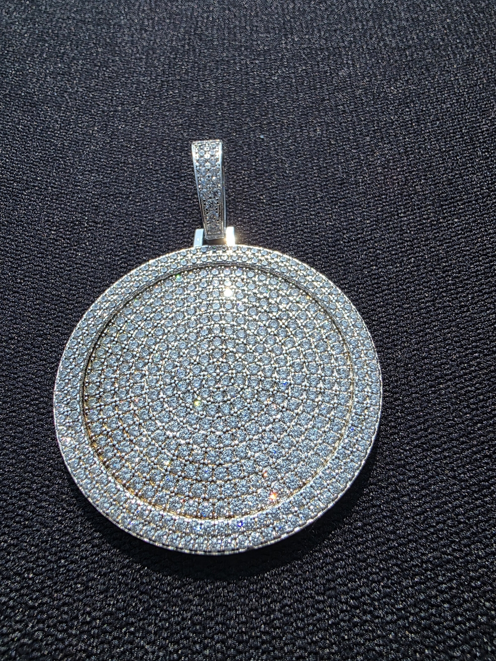 Silver Tone Pavé Crystal Round Pendant Necklace